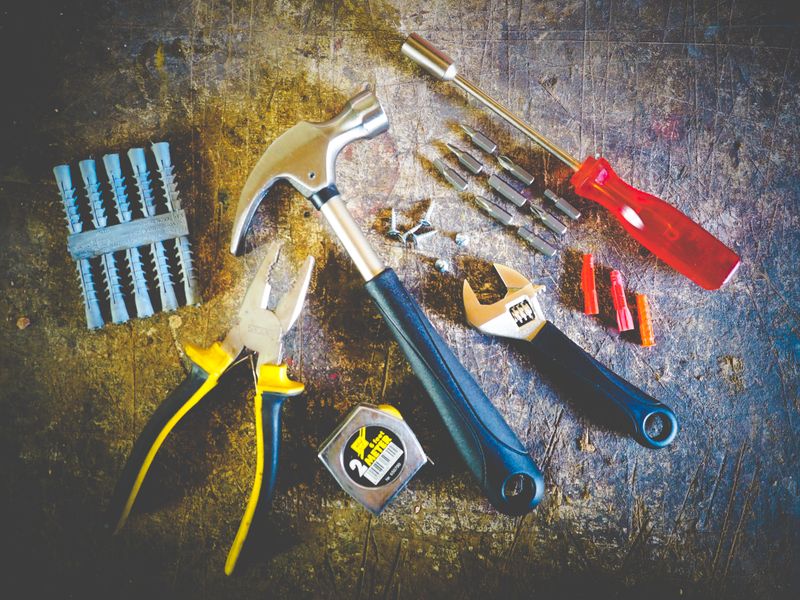 Tools laid out on a workshop bench